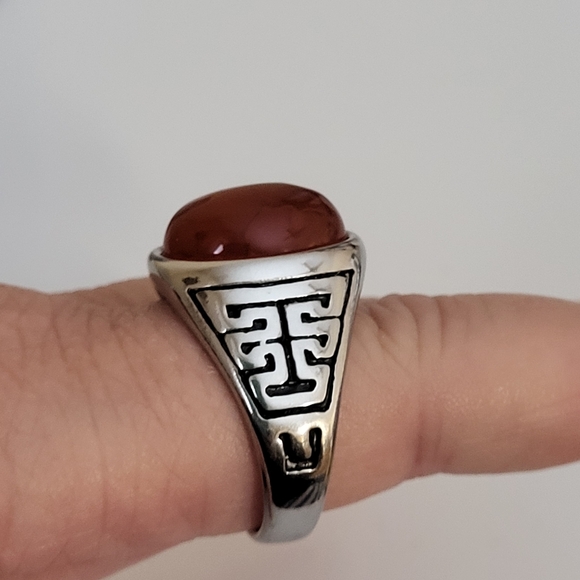 Silver Tone and Amber Colour Stone Large Size Ring - Picture 10 of 13